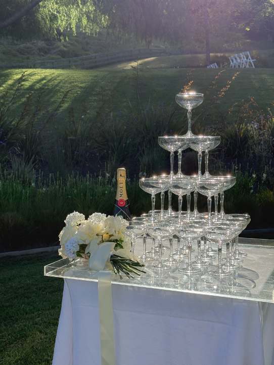 A champagne tower at the reception