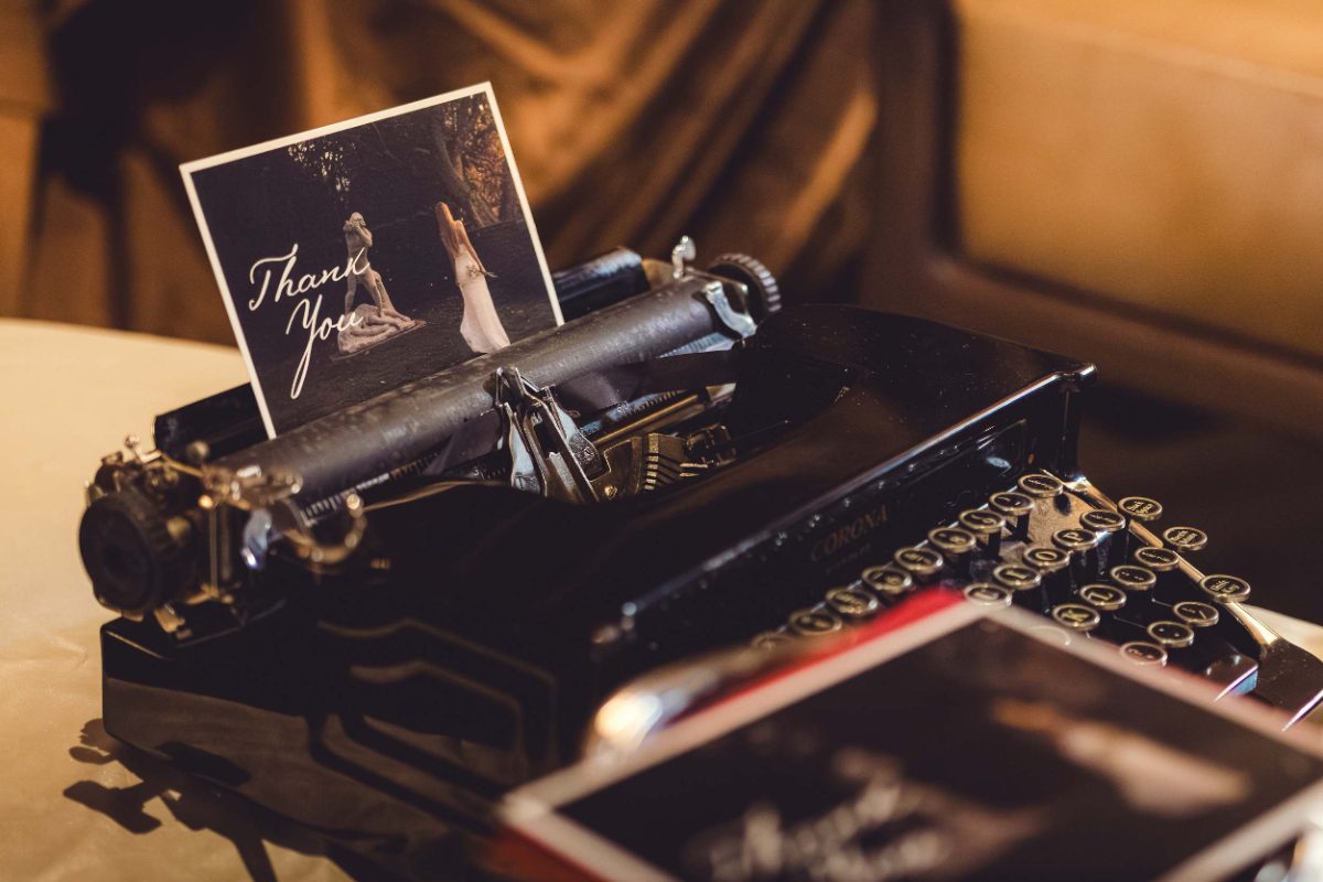 Vintage typewriter and film aesthetic flatlay